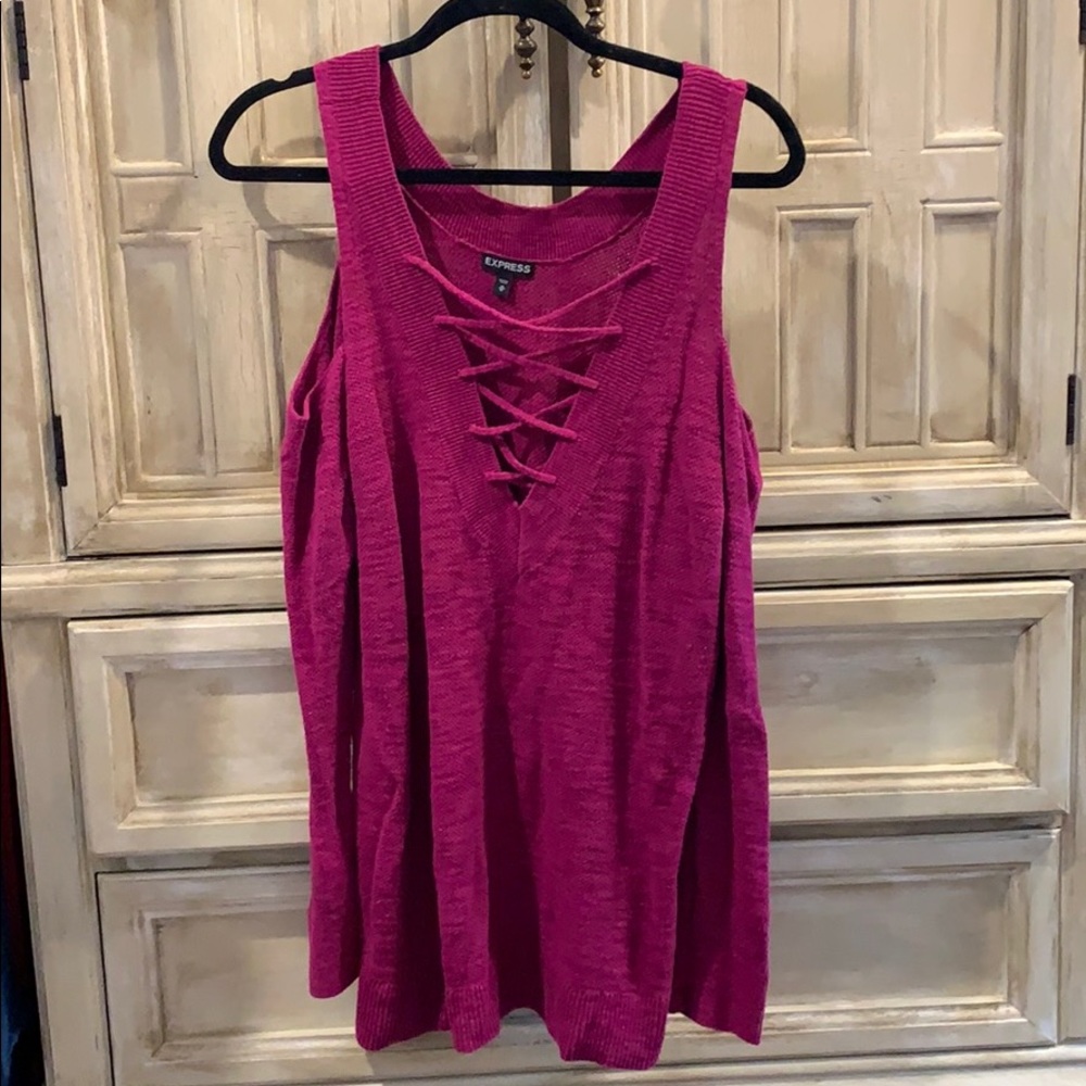 Express Cold Shoulder reversible pink sweater